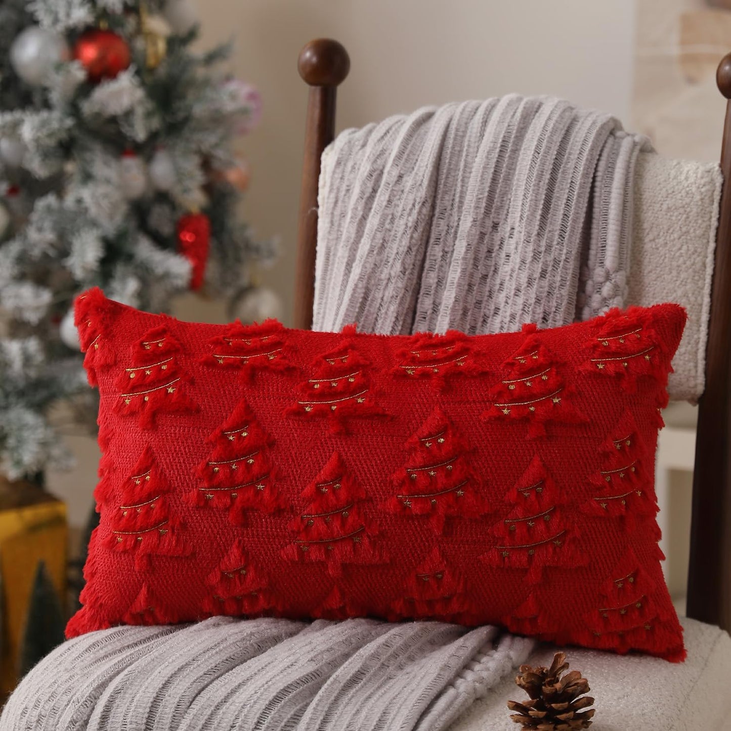 Christmas Tree Embroidered Pillow Cases Set of 2 for Living Room Sofa