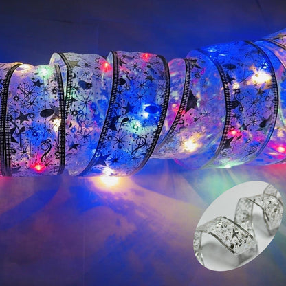 LED Christmas satin double -layer hot gold ribbon strings Christmas tree decoration