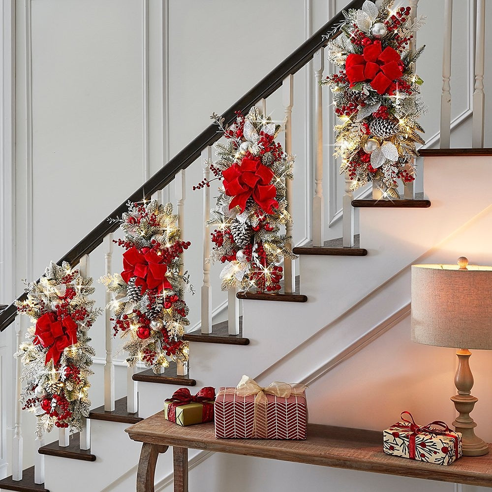 Christmas Decorative Wreath with Light for Staircase, Windows, and Wall Decor