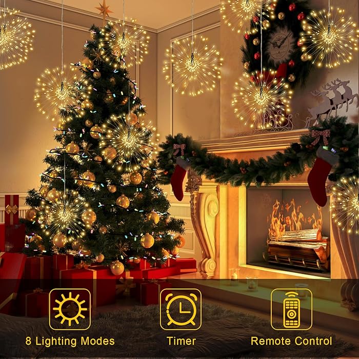 LED Waterproof Firework Lights with Remote Control, 8 Modes for Holiday Party Decoration