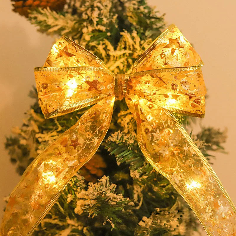 LED Christmas satin double -layer hot gold ribbon strings Christmas tree decoration