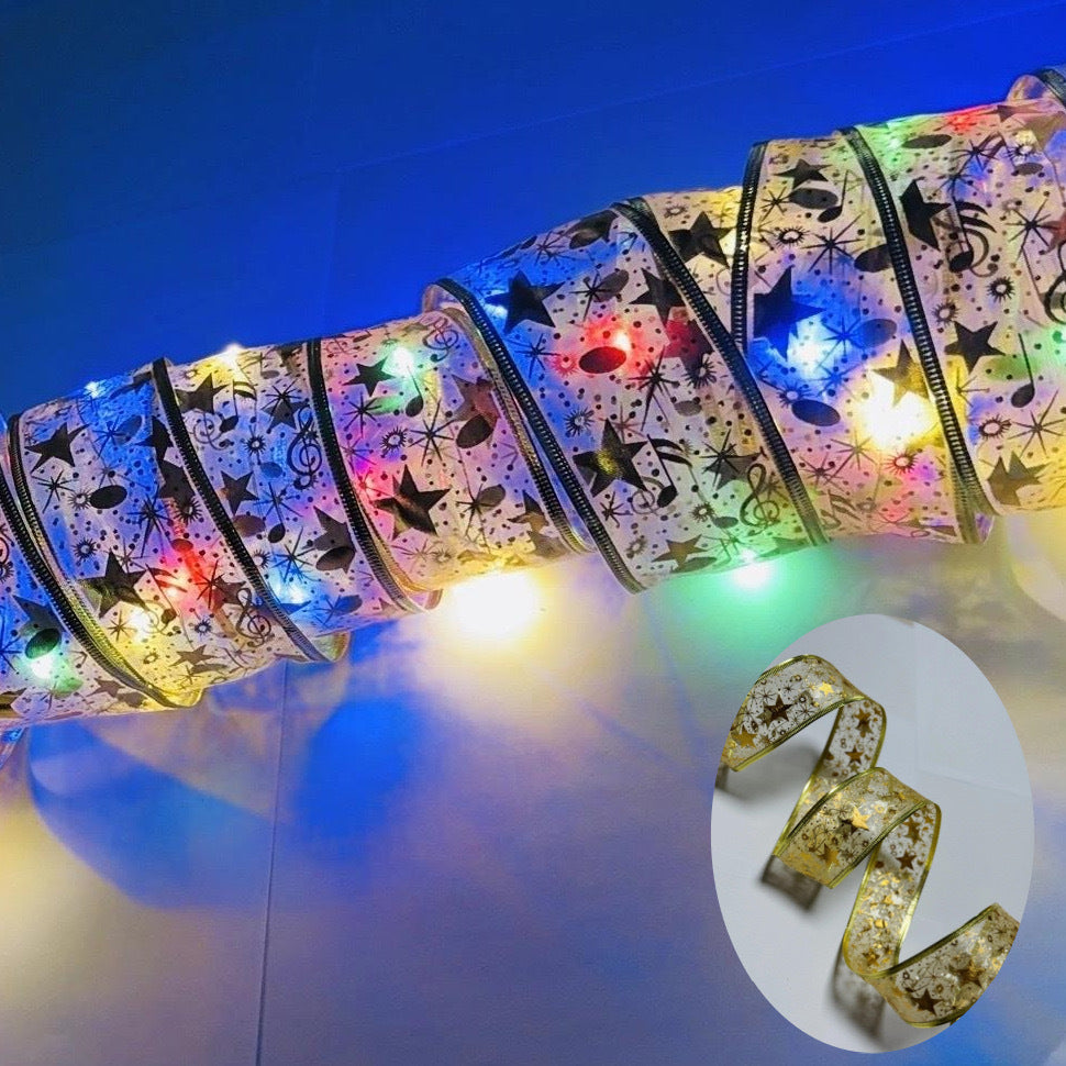 LED Christmas satin double -layer hot gold ribbon strings Christmas tree decoration