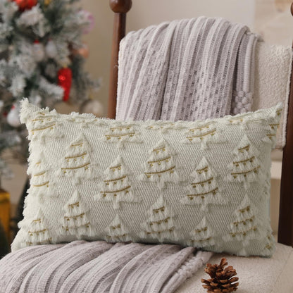 Christmas Tree Embroidered Pillow Cases Set of 2 for Living Room Sofa