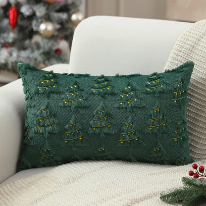 Christmas Tree Embroidered Pillow Cases Set of 2 for Living Room Sofa