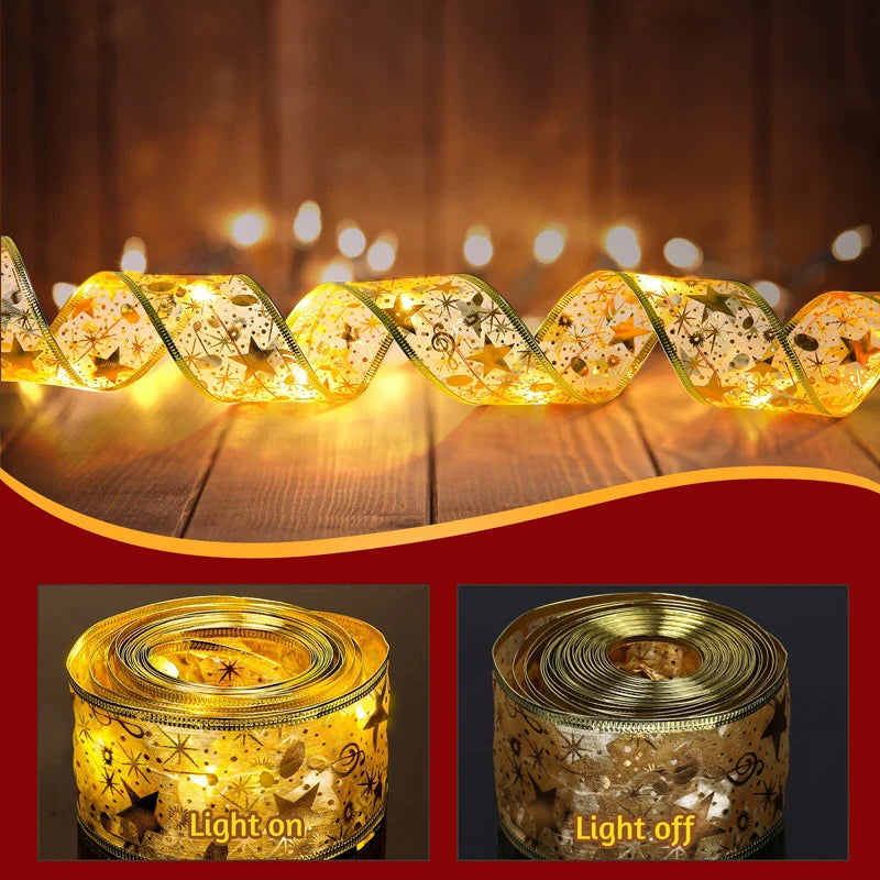 LED Christmas satin double -layer hot gold ribbon strings Christmas tree decoration