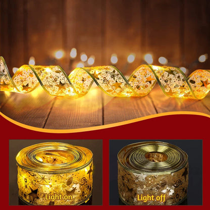 LED Christmas satin double -layer hot gold ribbon strings Christmas tree decoration