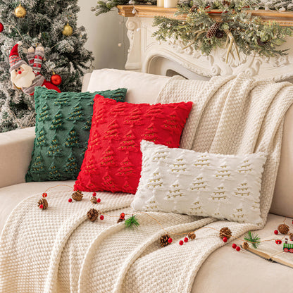 Christmas Tree Embroidered Pillow Cases Set of 2 for Living Room Sofa