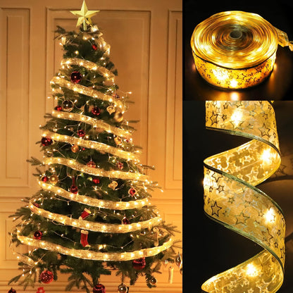 LED Christmas satin double -layer hot gold ribbon strings Christmas tree decoration