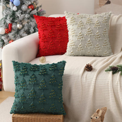 Christmas Tree Embroidered Pillow Cases Set of 2 for Living Room Sofa