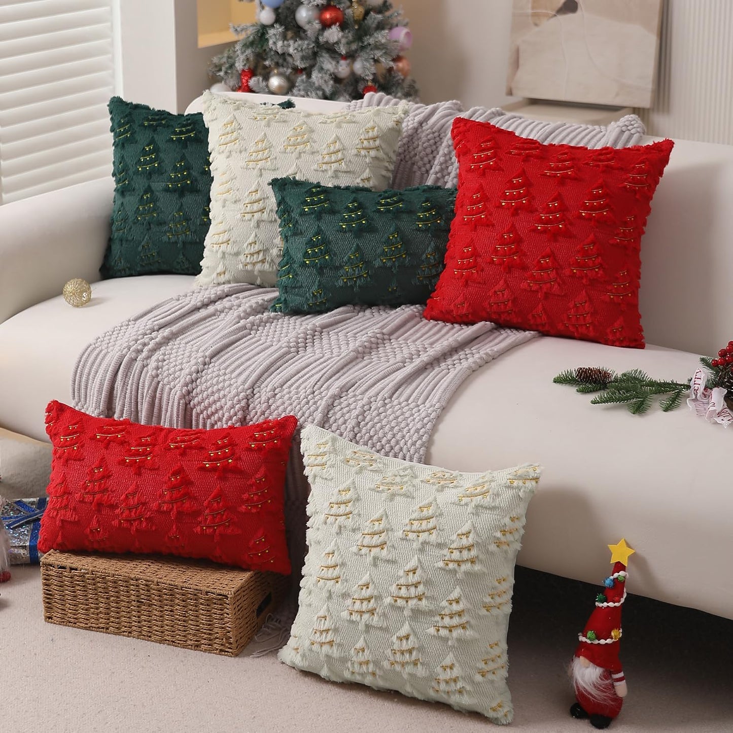 Christmas Tree Embroidered Pillow Cases Set of 2 for Living Room Sofa