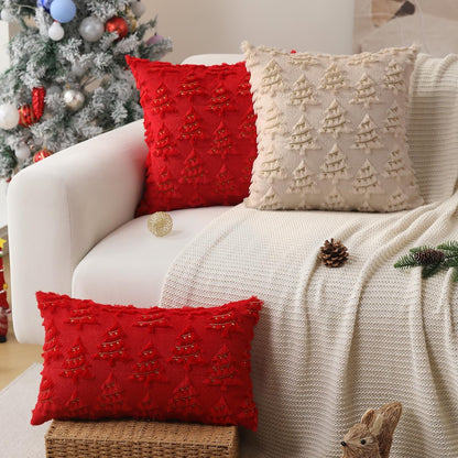 Christmas Tree Embroidered Pillow Cases Set of 2 for Living Room Sofa