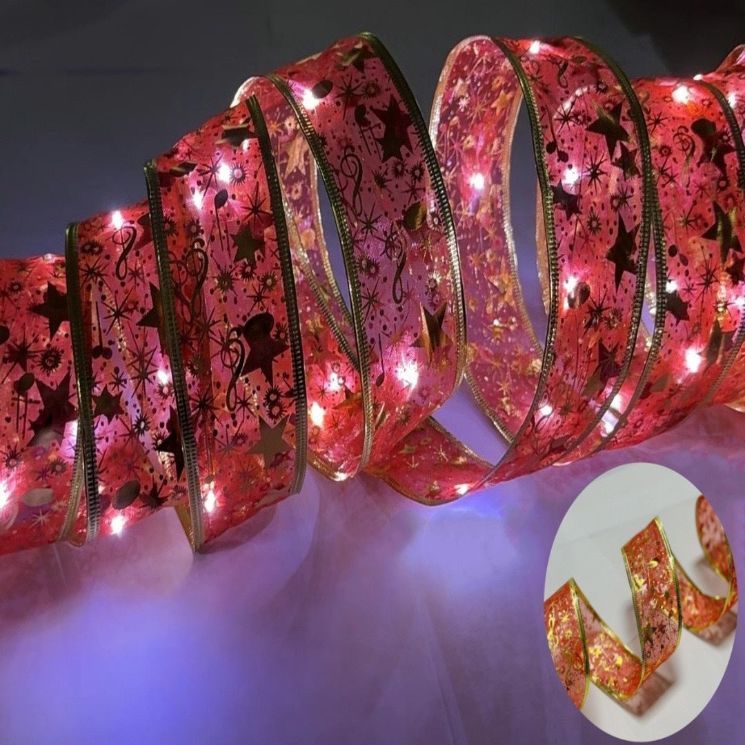 LED Christmas satin double -layer hot gold ribbon strings Christmas tree decoration