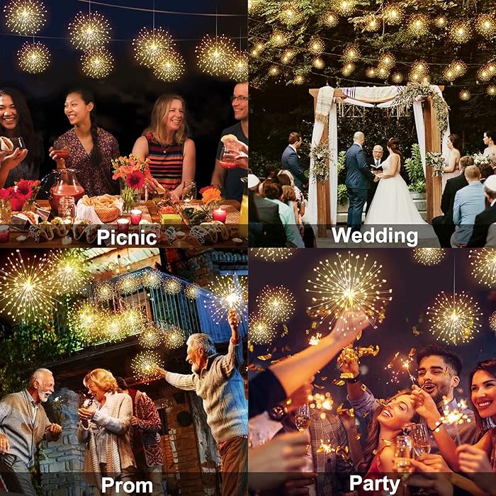 LED Waterproof Firework Lights with Remote Control, 8 Modes for Holiday Party Decoration