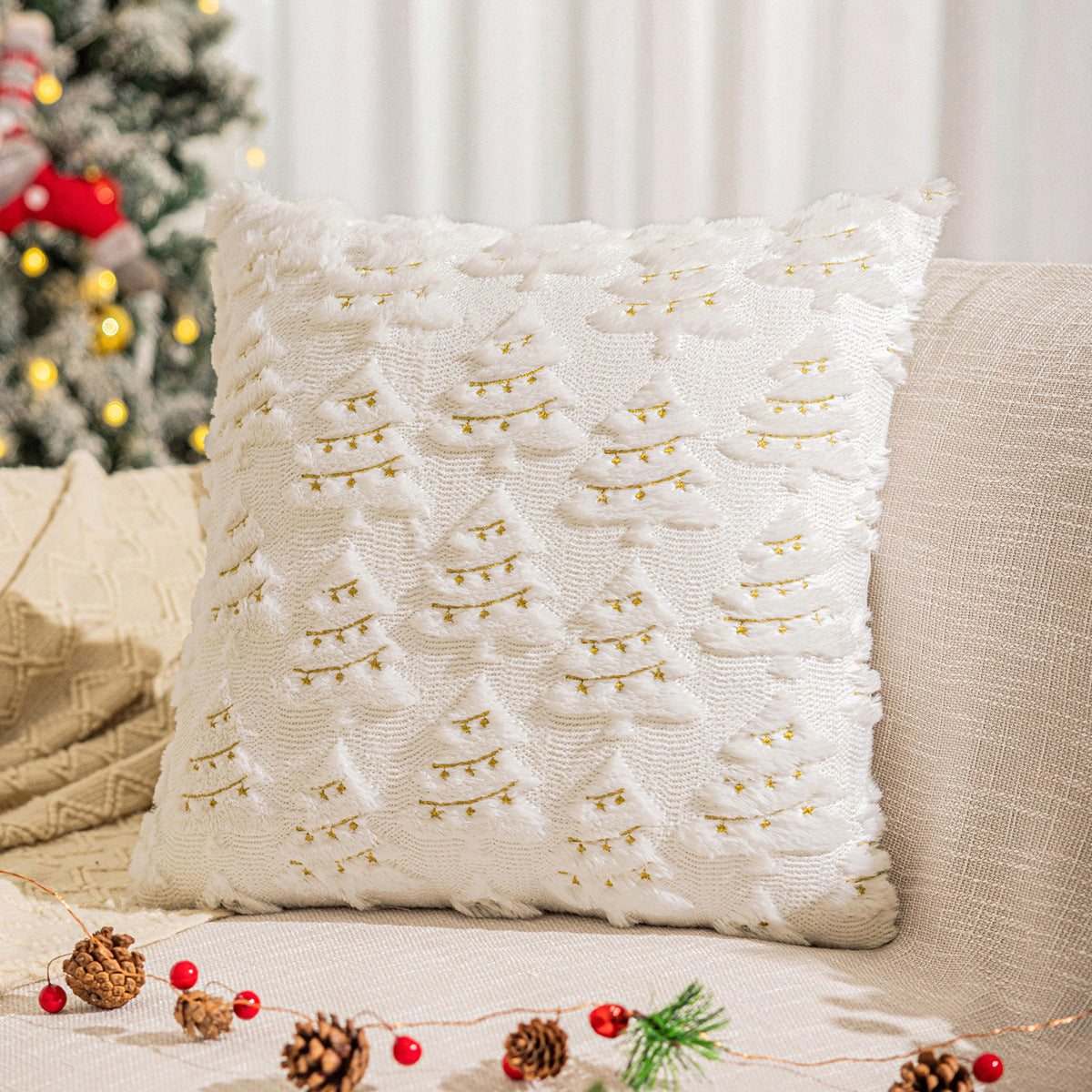 Christmas Tree Embroidered Pillow Cases Set of 2 for Living Room Sofa