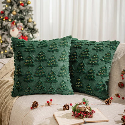 Christmas Tree Embroidered Pillow Cases Set of 2 for Living Room Sofa