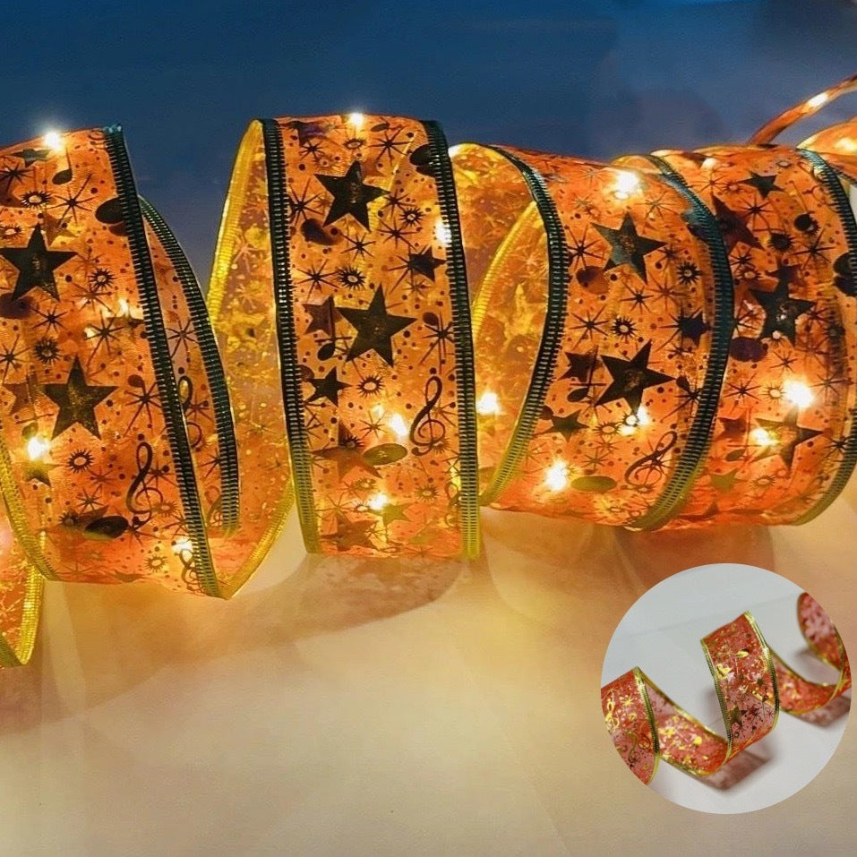 LED Christmas satin double -layer hot gold ribbon strings Christmas tree decoration