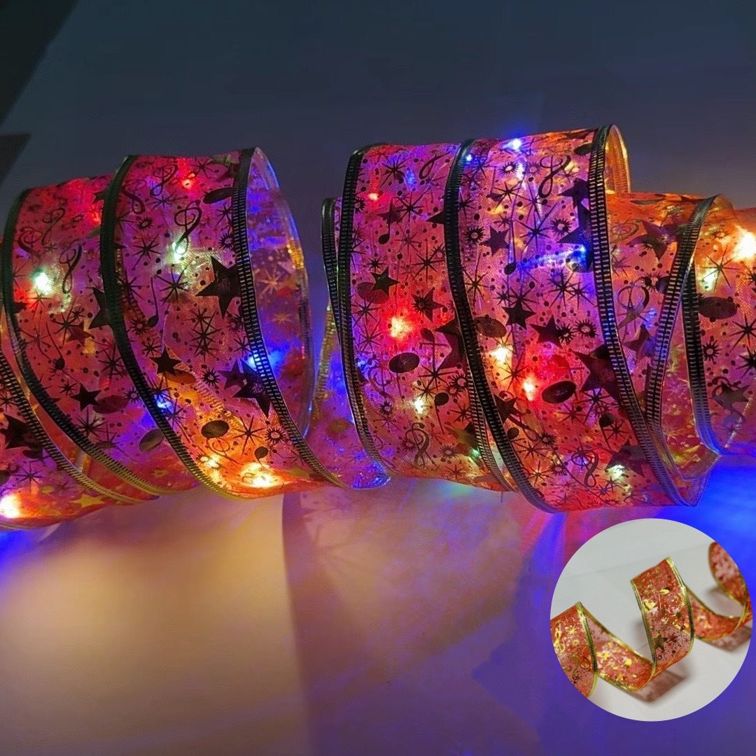 LED Christmas satin double -layer hot gold ribbon strings Christmas tree decoration