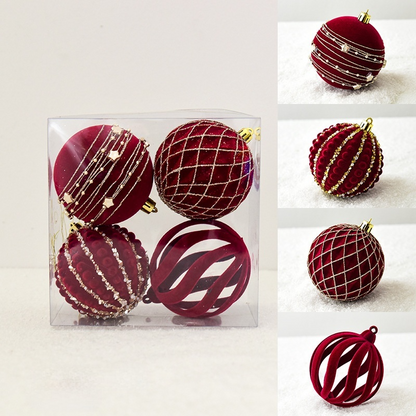 Christmas ball red implanted velvet painting ball Christmas tree jewelry