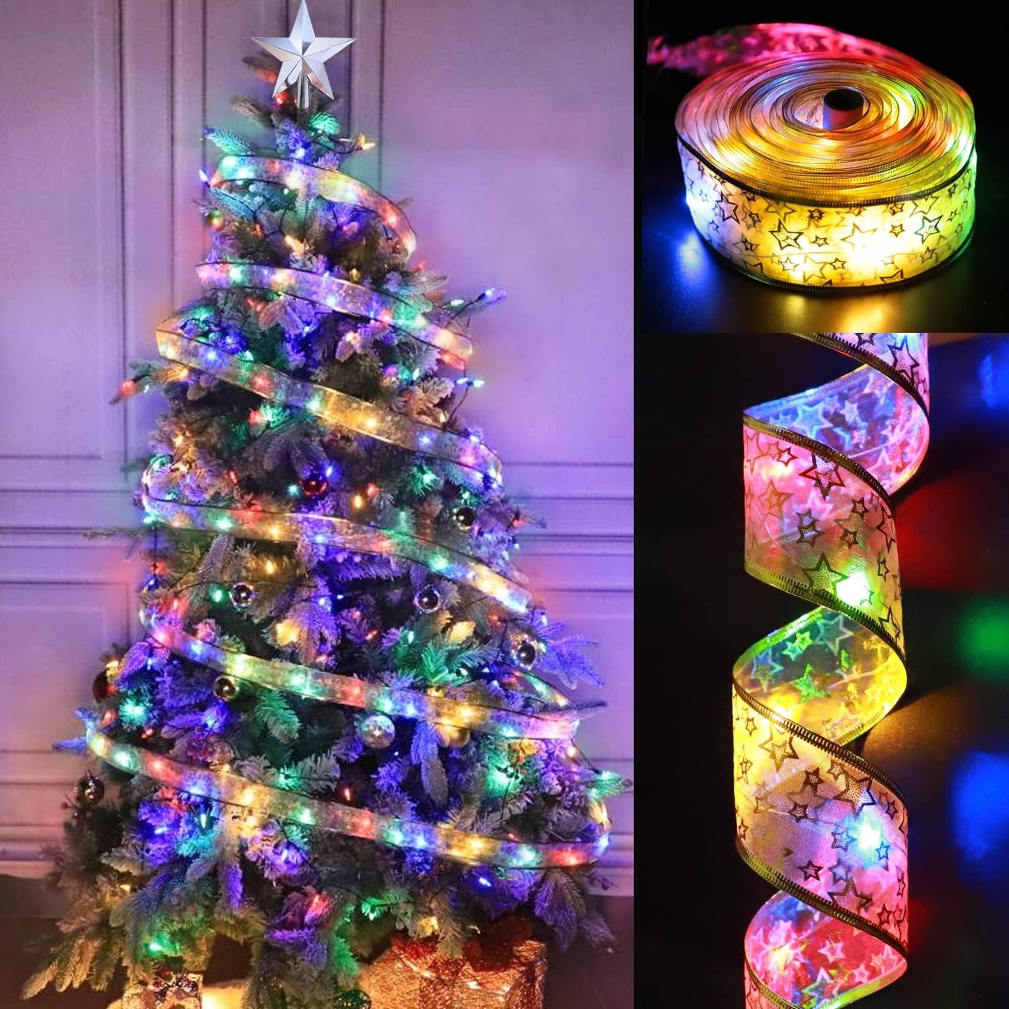 LED Christmas satin double -layer hot gold ribbon strings Christmas tree decoration