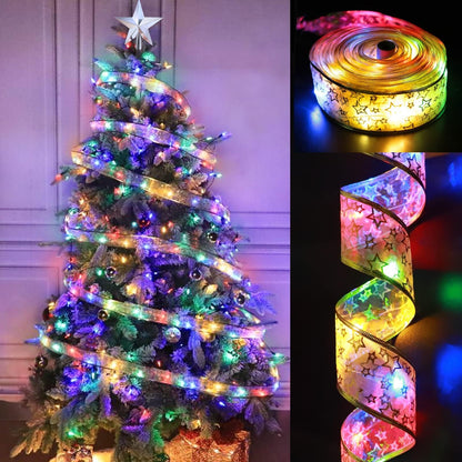 LED Christmas satin double -layer hot gold ribbon strings Christmas tree decoration