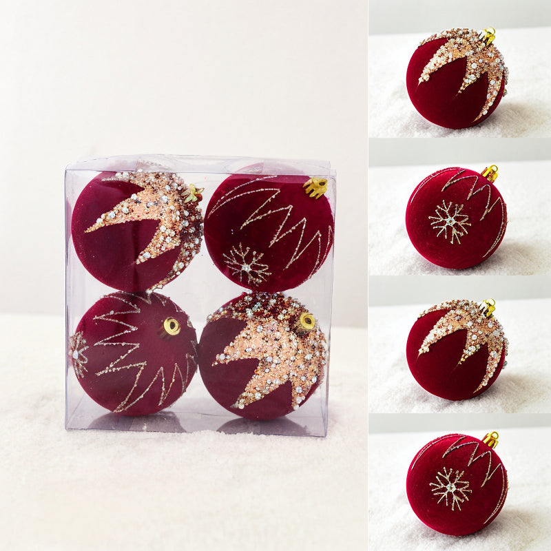 Christmas ball red implanted velvet painting ball Christmas tree jewelry