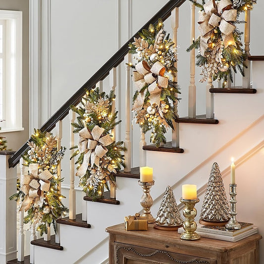 Christmas Decorative Wreath with Light for Staircase, Windows, and Wall Decor